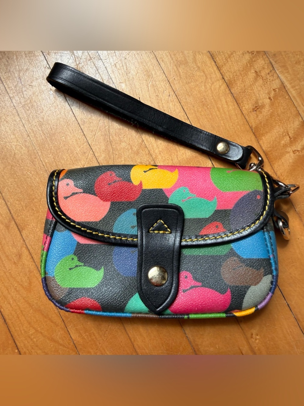 Vintage DOONEY & BOURKE Multi-Color Wonder  Duck Wristlet Y2K Black Leather TAG